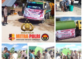 Pasukan DOBRAK Polsek Lobalain dipimpin langsung Komandan DOBRAK melaksanakan baksos dengan memberikan bantuan air bersih kepada masyarakat.