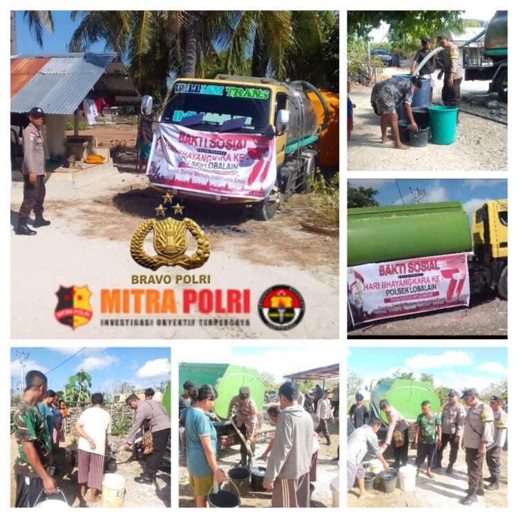 Pasukan DOBRAK Polsek Lobalain dipimpin langsung Komandan DOBRAK melaksanakan baksos dengan memberikan bantuan air bersih kepada masyarakat.