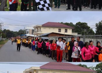 Ratusan peserta dari jajaran TNI, Polri, Pelajar serta Forkopimda Toba, mengikuti jalan sehat dan senam bersama, Selasa (27/6/2023).