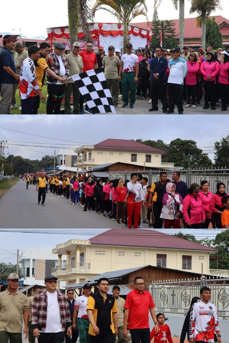 Ratusan peserta dari jajaran TNI, Polri, Pelajar serta Forkopimda Toba, mengikuti jalan sehat dan senam bersama, Selasa (27/6/2023).