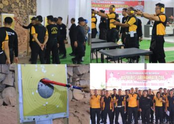 Polres Labuhanbatu menyelenggarakan perlombaan menembak merebutkan piala Kapolres Labuhanbatu Cup dalam rangka memperingati Hari Bhayangkara Ke-77