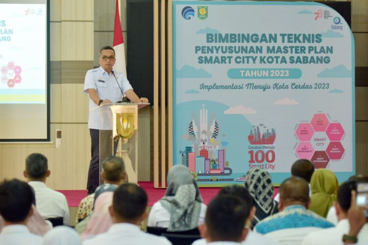 Bimbingan Teknis Tahap 1 Penyusunan Master Plan Smart City Kota Sabang dibuka Wali Kota Sabang Reza Fahlevi, di Aula Lantai IV Kantor Walikota Sabang, Rabu (5/7/23).
