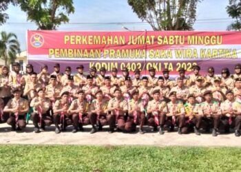 Kodim 0402/OKI kembali membina anak-anak Pramuka dengan melaksanakan Perkemahan Pramuka Saka Wira Kartika Tahun 2023.