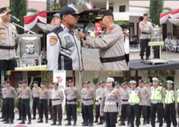 Polres Tanah Karo menggelar kegiatan Apel Gelar Pasukan Ops Patuh Toba 2023, di halaman Mapolres Tanah Karo, Senin (10/07/2023) pukul 09.50 WIB