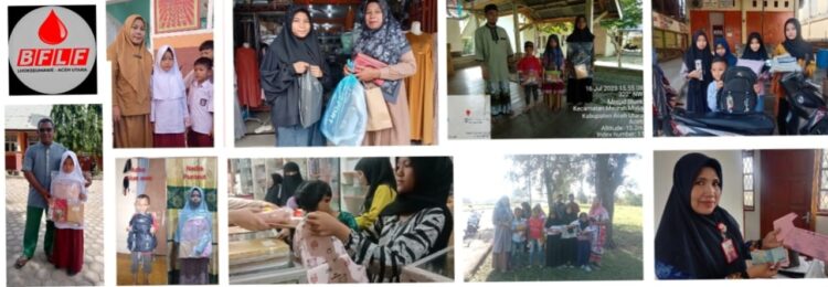 Lembaga Blood For Life foudation (BFLF) bersama para donatur dalam daerah bahkan luar negeri mendistribusikan paket perlengkapan sekolah bagi Anak Yatim dan Piatu. Paket sekolah ini dikumpulkan donasi dari berbagai pihak.