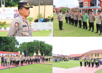 Polres Labuhanbatu siapkan pengamanan hari jadi Pemkab Labuhanbatu Utara ke-15 Tahun di Lapangan Apel Polres Labuhanbatu Jl. MH. Thamrin No.7 Rantauprapat Kab. Labuhanbatu. (20/07/2023).