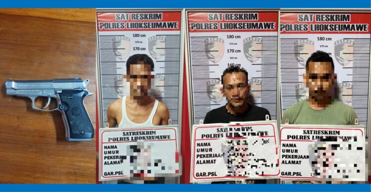 Tim Unit V Resmob Satreskrim Polres Lhokseumawe berhasil membekuk tiga tersangka penculikan dengan menggunakan senjata laras pendek, penangkapan ini dilakukan personel di Kabupaten Aceh Timur.