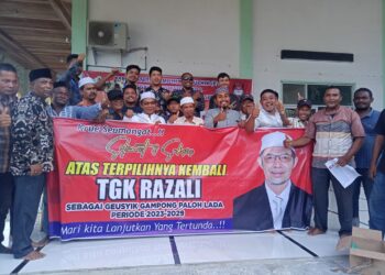 Tgk Razali Kembali terpilih sebagai Geuchik Gampong Paloh Lada untuk periode 2023 s/d 2029 kegiatan berlangsung di halaman menasah Gampong Paloh Lada Dewantara, Sabtu 29/7/2023.