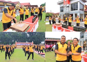 Polres Labuhanbatu melaksanakan Program Sabtu Sehat dan Perayaan Hari Ulang Tahun Personel Polres Labuhanbatu, yang dipimpin langsung oleh Kapolres Labuhanbatu, AKBP James H Hutajulu.