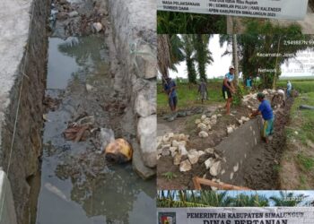 Pengerjaan proyek Peningkatan Jaringan Irigasi Permukaan yang berlokasi Dusun Tiga Sidoarjo di Nagori Maligas Tongah, Kecamatan Tanah Jawa