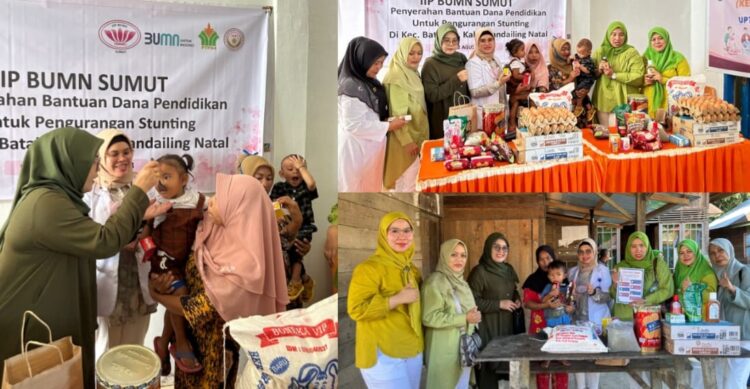 Ketua Ikatan Istri Pimpinan (IIP) BUMN Sumatera Utara Ibu Tute Sucipto Prayitno dengan Ikatan Keluarga Besar Istri (IKBI) Unit Group - II dan Madina Grup serta PTPN IV Madina Grup lakukan kegiatan dalam memberantas Stunting pada Anak di Wilayah Kecamatan Batahan Kabupaten Mandailing Natal