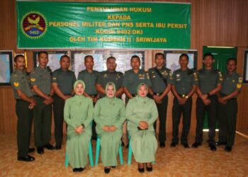 Penyuluhan hukum dari Tim penyuluh hukum Kumdam II/Sriwijaya TA 2023 yang dilaksanakan di Aula Makodim 0402/OKI Jalan Letnan Darna Jambi Kayuagung Kabupaten Ogan Komering Ilir, Senin (07/08/2023).