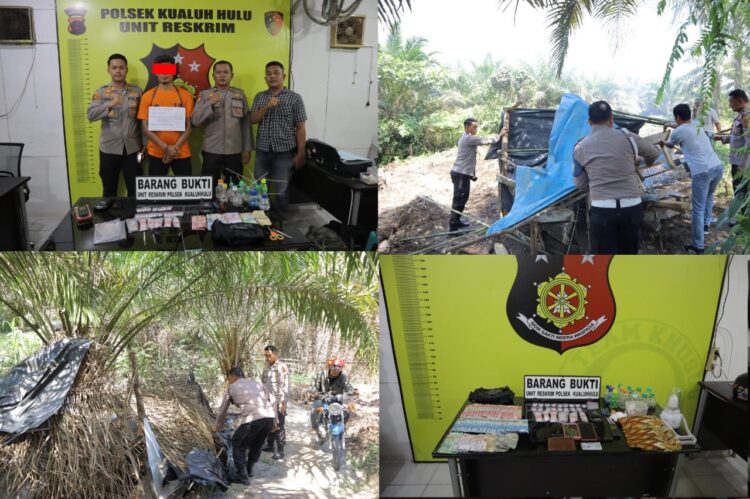 Kepala Desa Kuala Beringin Samsir Tampubolon dan Kapolsek Kualuh Hulu AKP Ghulam Yanuar Lutfi bersama personel dan perangkat Desa grebek Kampung Narkoba.