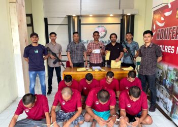 Kasat Narkoba Polres Nagan Raya dalam Konferensi Pers penangkapan terhadap 8 orang bandar narkoba selama bulan juli 2023.