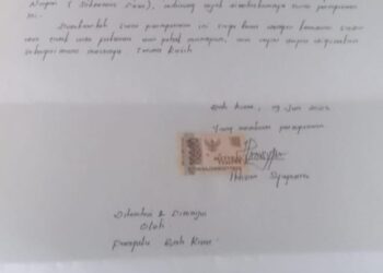 Surat pernyataan pengunduran diri Ikhsan Syaputra dari jabatan Sekretaris desa