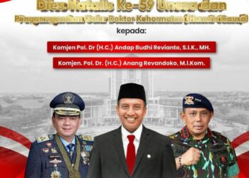 Sekretaris Jenderal Kementerian Hukum dan HAM (Kemenkumham), Komjen Pol. Andap Budhi Revianto menerima Penganugerahan Gelar Doktor Kehormatan (Honoris Causa) dari Universitas Negeri Surabaya (Unesa).