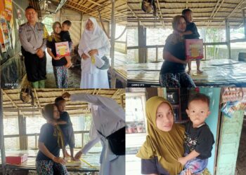 Tim Terpadu Stunting Kecamatan Bilah Hilir kunjungi warga yang anaknya terindikasi stunting, Senin (21/08/2023).