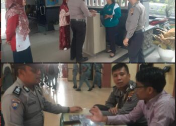 SAMPAIKAN PESAN KAMTIBMAS: Personel Sat Binmas Polrestabes Medan mengunjungi SMK Negeri 9 Medan Jalan Patriot Kelurahan Lalang, Kecamatan Sunggal dan SMK Swasta Raksana di Jalan Gajah Mada Kelurahan Petisah, Kecamatan Medan Petisah untuk menyampaikan pesan Kamtibmas, Rabu (16/8/2023).(Foto Dok/Polrestabes)