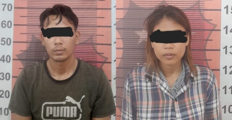 DIAMANKAN : RM dan RIL, Pasutri terduga pelaku penggelapan mobil diamankan di Satreskrim Polres Sergai, (Foto Dok/ Polres Sergai)