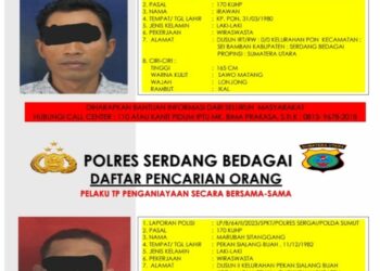 DPO : Foto kedua DPO terduga otak pelaku penganiayaan yang di sebar Polres Sergai. (Foto Dok/Polres Sergai)