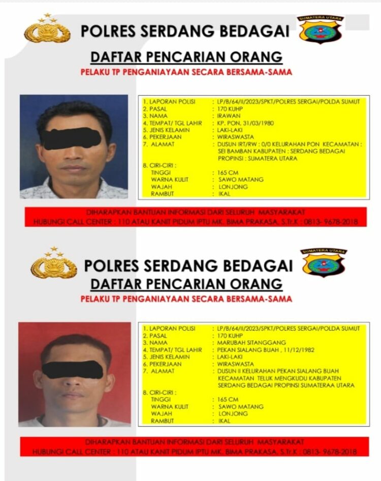 DPO : Foto kedua DPO terduga otak pelaku penganiayaan yang di sebar Polres Sergai. (Foto Dok/Polres Sergai)