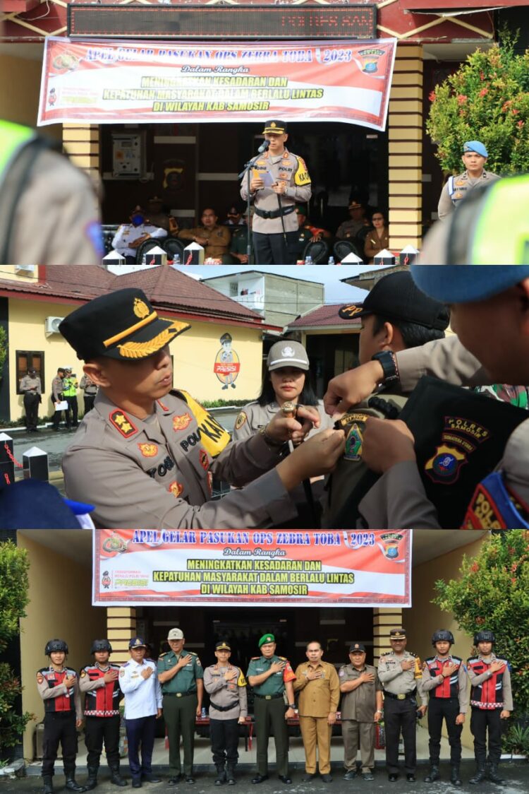 Polres Samosir menggelar Apel Gelar Pasukan Operasi Zebra Toba 2023 dengan tujuan utama menciptakan Situasi Kamtibmas Lalu Lintas yang aman dan kondusif. Acara ini berlangsung di lapangan Apel Mako Polres Samosir yang terletak di Jalan Danau Toba Kelurahan Pasar Pangururan, Kecamatan Pangururan, Kabupaten Samosir.