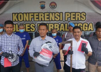 Polres Purbalingga menggelar konferensi pers dua kasus tindak pidana, Kamis (7/9/2023) siang