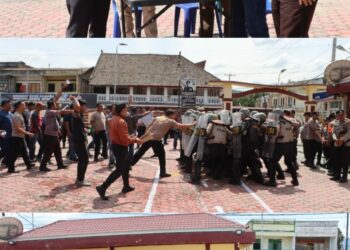Polres Samosir melakukan Gladi Sispamkota sebagai bagian dari persiapan menghadapi situasi kontijensi yang mungkin terjadi dalam Pemilu 2024 di Wilayah Hukum Polres Samosir.