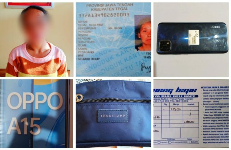 Seorang wanita diamankan Unit Reskrim Polsek Ajibarang Polresta Banyumas karena telah melakukan pencurian handphone di sebuah kios komplek Pasar Induk Ajibarang, Desa Ajibarang wetan, Kec. Ajibarang Kab.Banyumas.