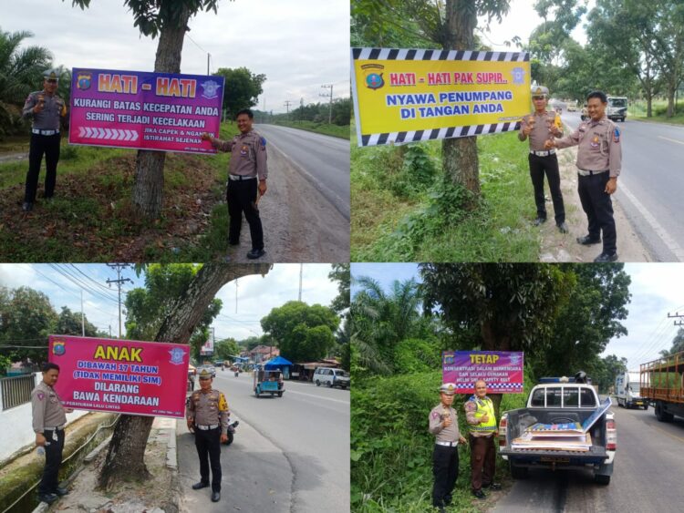 Sat Lantas Polres Labuhanbatu melakukan pemasangan Spanduk dan Baliho di sepanjang Jalinsum khususnya di lokasi rawan terjadinya kecelakaan lalu lintas.