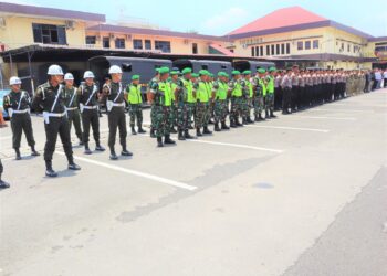 PATROLI SKALA BESAR: Tim gabungan dari Polrestabes Medan,  TNI dan Satpol PP menggelar apel Patroli Skala Besar, di Mapolrestabes, Rabu (13/9/2023).(Foto Dok/Polrestabes)