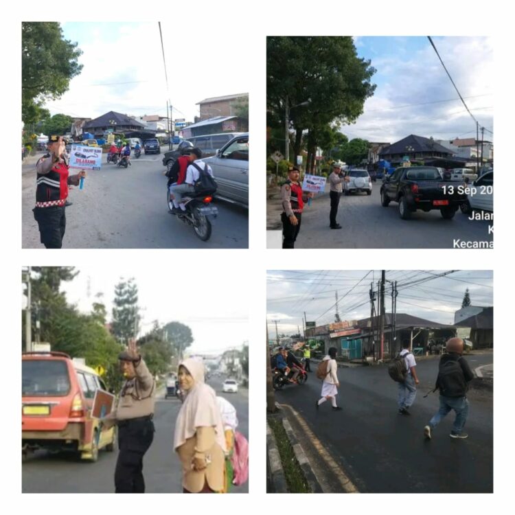 Kasat Samapta Polres Dairi AKP Tugono, SH melaksanakan kegiatan Strong point Pengaturan Lalu Lintas/Pos Padat pagi pada saat masuknya anak sekolah di Beberapa Persimpangan Rawan Kemacetan, pelangaran dan Laka Lantas yang berada di Seputaran Kota Sidikalang, Rabu (13/09/2023).
