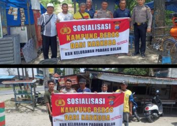 Petugas dari Posko Keamanan Bersama Narkotika (KBN) Kelurahan Padang Bulan melakukan patroli intensif ke daerah yang dicurigai sebagai pusat peredaran narkotika di wilayah KBN Kelurahan Padang Bulan pada hari Selasa, (19/09/2023).