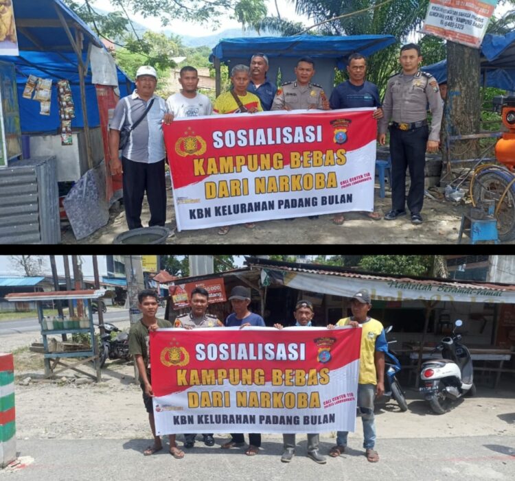 Petugas dari Posko Keamanan Bersama Narkotika (KBN) Kelurahan Padang Bulan melakukan patroli intensif ke daerah yang dicurigai sebagai pusat peredaran narkotika di wilayah KBN Kelurahan Padang Bulan pada hari Selasa, (19/09/2023).