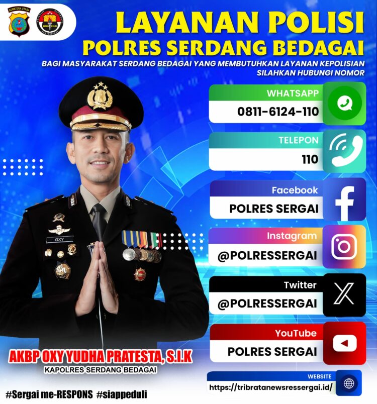 LAYANAN POLISI : Kapolres Sergai, AKBP Oxy Yudha Pratesta dan layanan polisi Polres Sergai. (Foto Dok/Sie Humas Polres Sergai)