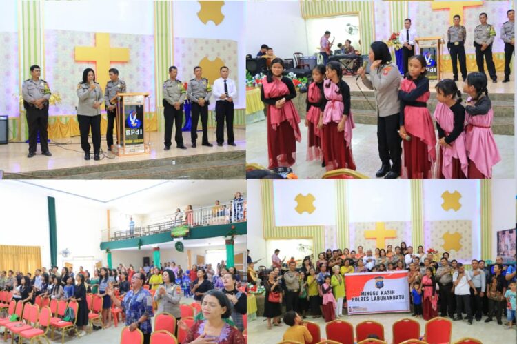 Personel Polres Labuhanbatu yang dipimpin oleh Kanit binmas IPDA Jimton P. Sitanggang melaksanakan giat “Minggu Kasih” di Gereja GPdI Kel. Ujung bandar Kec. Rantau selatan Rantauprapat Kab. Labuhanbatu, Minggu (24/09/2023).