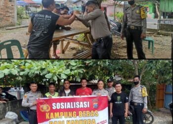 Kegiatan Posko Kampung Bebas Dari Narkoba Polres Labuhanbatu dalam upaya memberantas peredaran narkoba di wilayah Kabupaten Labuhanbatu terus berlanjut di Kelurahan Padang Bulan, Kecamatan Rantau Utara, Kabupaten Labuhanbatu, Sumut (02/10/2023).