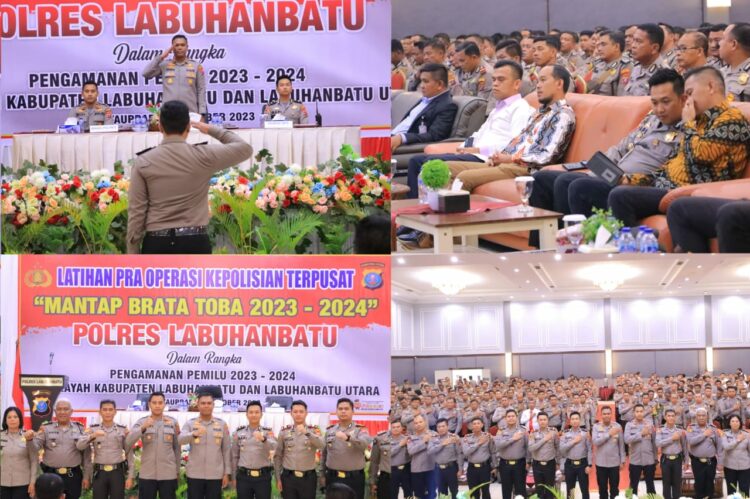 Polres Labuhan batu laksanakan latihan Pra Oprasi Kepolisian Terpusat MANTAP BRATA TOBA bersama KPU dan Bawaslu di Ball Room Suzuya Rantauprapat, senin (16/10/2023).