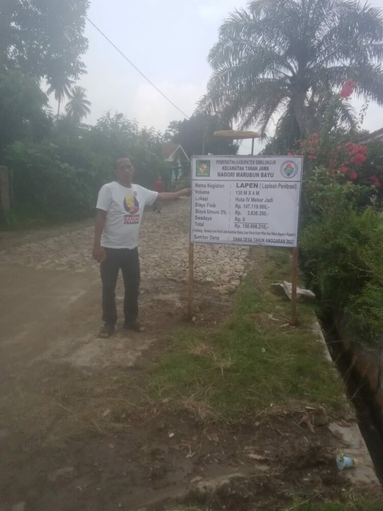 Lokasi Proyek lapisan penetrasi (Lapen) di nagori Marubun Bayu kecamatan Tanah Jawa Kabupaten Simalungun dengan Pagu Anggaran bersumber dari Dana desa