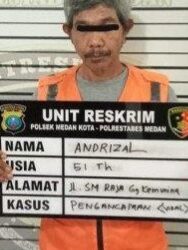 DIAMANKAN: Jukir A yang mengancam ojol menggunakan martil diamankan di Polsek Medan Kota, Selasa (24/10/2023). (Foto Dok/ Polsek Medan Kota)