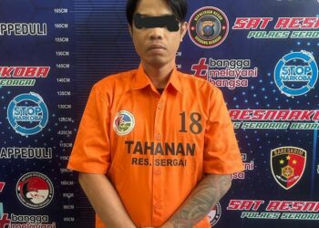 DIAMANKAN : FAN (35), terduga pengedar sabu di wilayah Dolokmasihul diamankan di Satnarkoba Polres Sergai. (Foto Dok/Humas Polres Sergai)