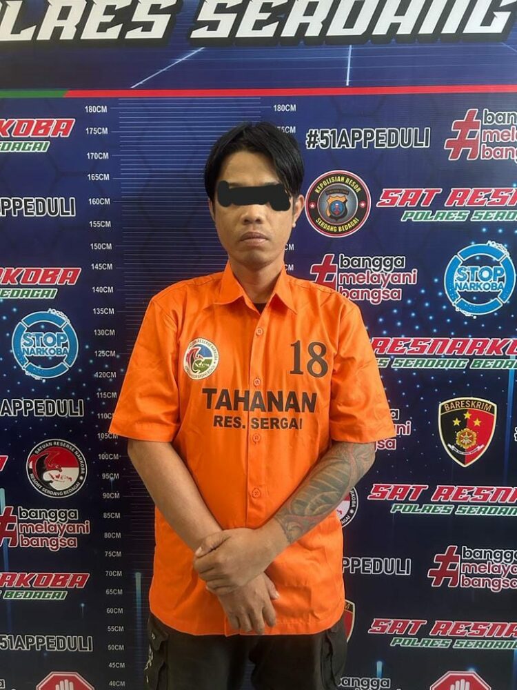 DIAMANKAN : FAN (35), terduga pengedar sabu di wilayah Dolokmasihul diamankan di Satnarkoba Polres Sergai. (Foto Dok/Humas Polres Sergai)