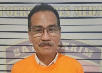 Tersangka BS diamankan di Mako Sat Reskrim Polrestabes Medan, Jumat (27/10/2023).(Foto Dok/Polrestabes)