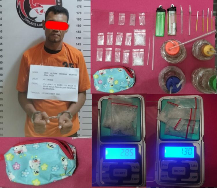 Dedi alias DAW (41) ditangkap oleh Satres Narkoba Polres Labuhanbatu dari teras rumahnya di Gang Limbong, Lingkungan Gang Aman, Kelurahan Padang Bulan, Kecamatan Rantau Utara, Minggu (22/10/2023) pukul 18.30 Wib, karena memiliki dan menyimpan narkotika jenis sabu-sabu.