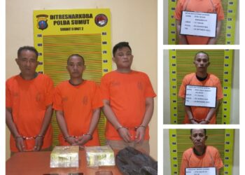 DITANGKAP: Polda Sumut tangkap para pelaku jaringan narkoba yang dikendaikan dari lapas, Minggu (29/10/2023). (Foto Dok/ Polda Sumut)