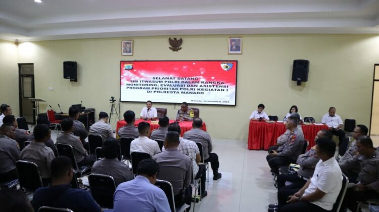 Polresta Manado menerima kunjungan Tim Inspektorat Pengawasan Umum (Itwasum) Mabes Polri dalam rangka melakukan monitoring, evaluasi, dan asistensi terhadap pelaksanaan program Prioritas Kegiatan I