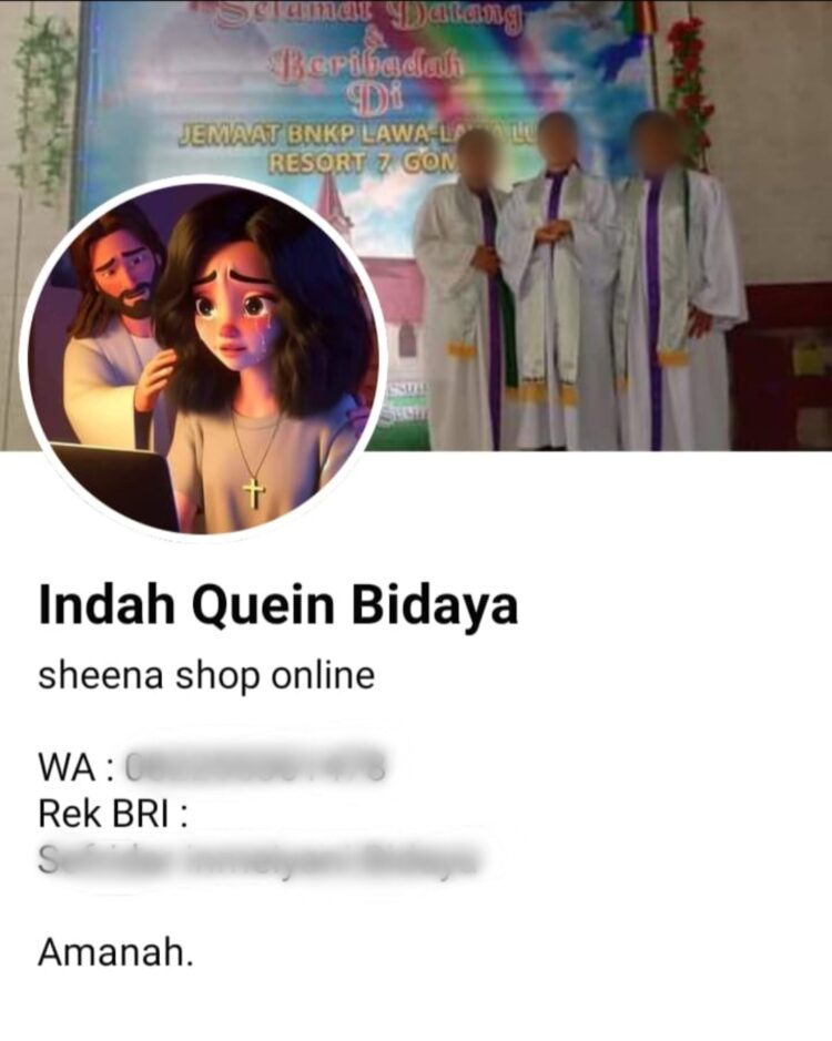 Indah Quein Bidaya (nama akun facebook) diduga pelaku