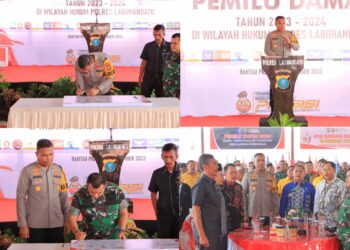 Polres Labuhanbatu menggelar acara Deklarasi Pemilu Damai 2023-2024 di Aula Gedung Serbaguna Mapolres Labuhanbatu Jl. MH. Thamrin Rantauprapat Kab. Labuhanbatu, Sumut, Kamis (30/11/2023).