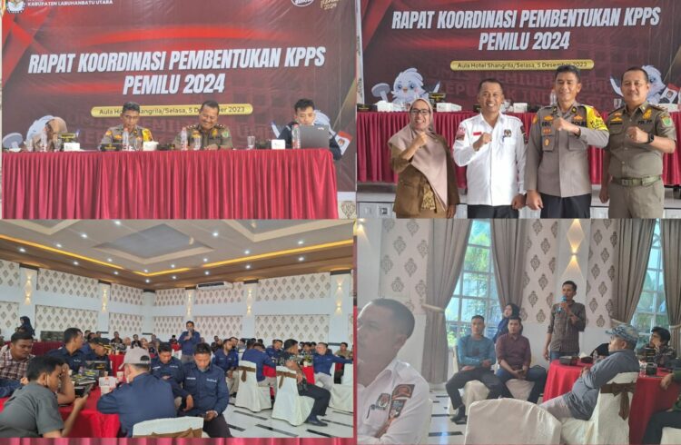 Komisi Pemilihan Umum (KPU) Kabupaten Labura mengadakan rapat koordinasi pembentukan Kelompok Penyelenggara Pemungutan Suara (KPPS) dan petugas ketertiban TPS, yang dilaksanakan di Aula Hotel Shangrilla Ledong Barat, pada Selasa, (05/12/2023), dengan mengundang instansi terkait.