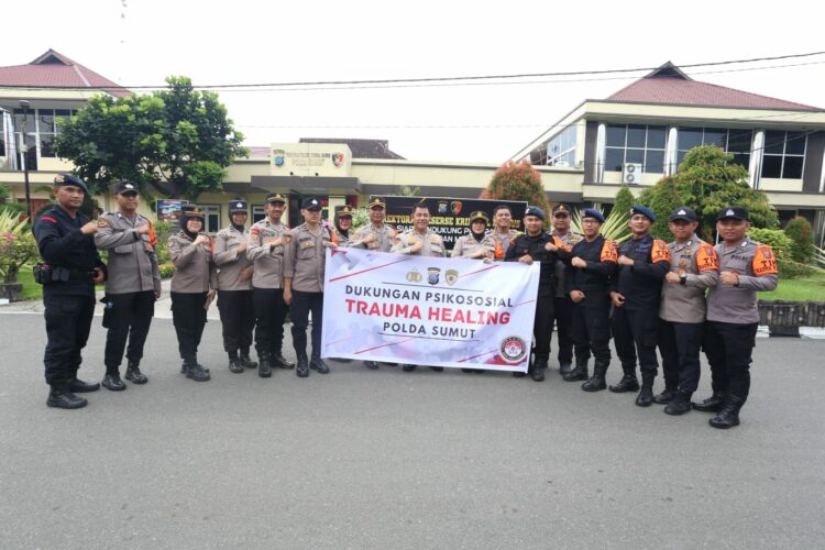 TRAUMA HEALING: Polda Sumut menurunkan personel trauma healing ke Humbahas. (Foto Dok/ Polda Sumut)